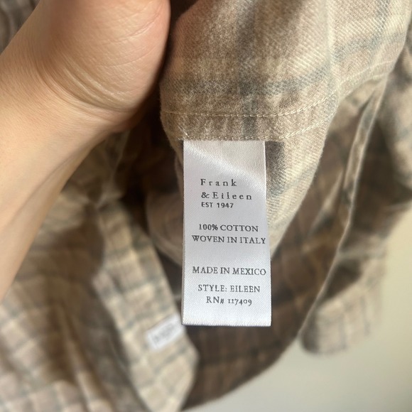 Frank & Eileen Eileen Button Up Shirt Women L Beige Grey Plaid Flannel Cotton - Picture 5 of 7